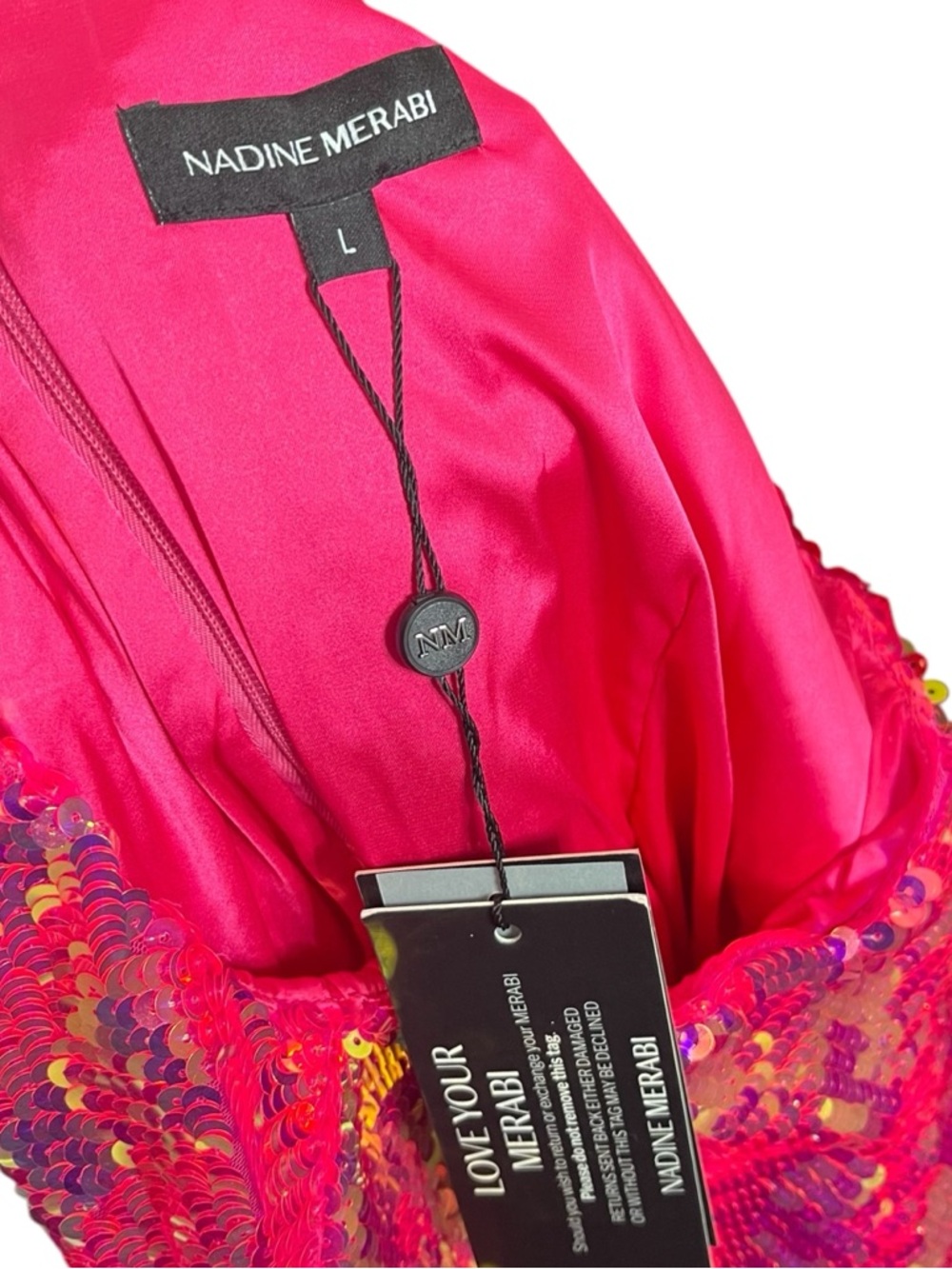 Nadine‎ Merabi NWT Celina Dress Women’s Large Hot Pink Sequin One Shoulder Gala - Picture 7 of 9